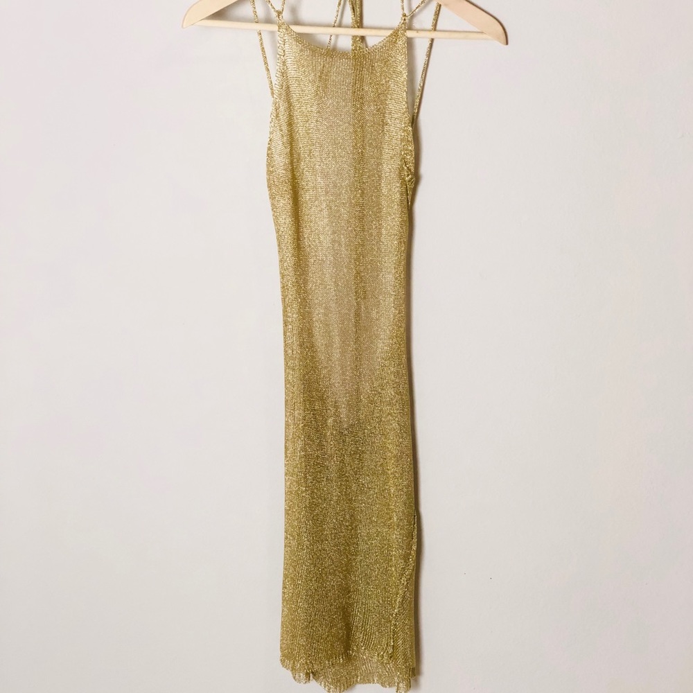 PrettyLittleThing Gold Backless Mini Dress